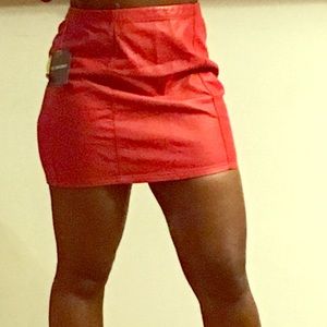 Red, faux leather, forever21 mini-skirt.